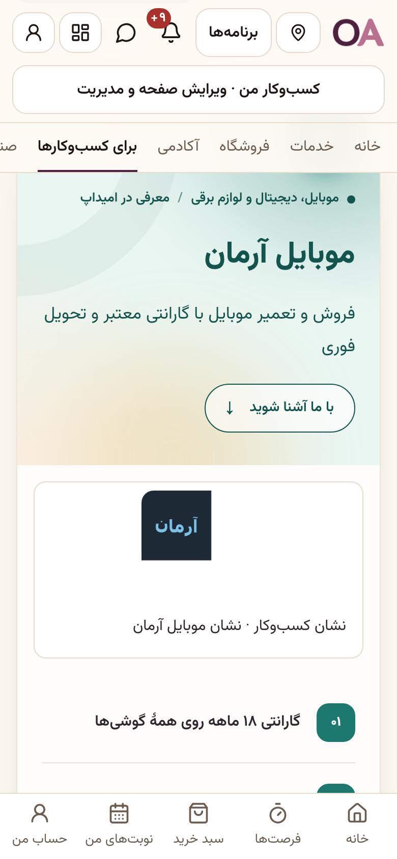 صفحهٔ کسبوکار (سایت): پیشنمایش سایت